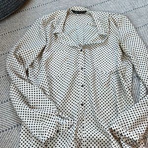 White Woman Polka Dots Shirt Blouse Button-down Top